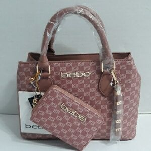 Bebe Dark Blush ADELA Small Satchel and Wallet Set *NWT*